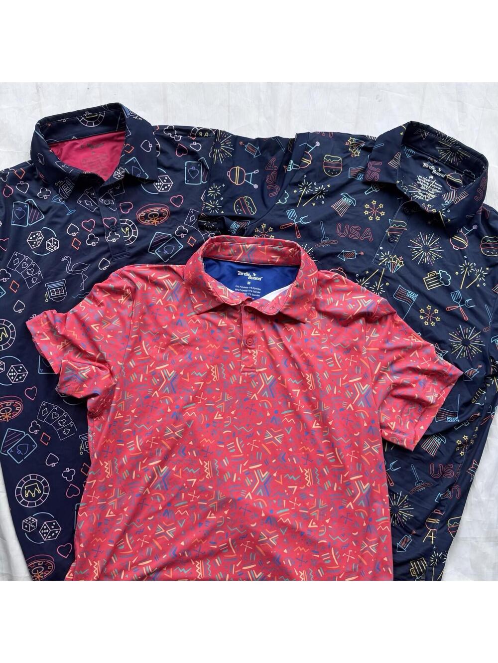 Lot of 3 Birdie Bound Performance Golf Polos Men’s Medium Large Patriotic Casino
